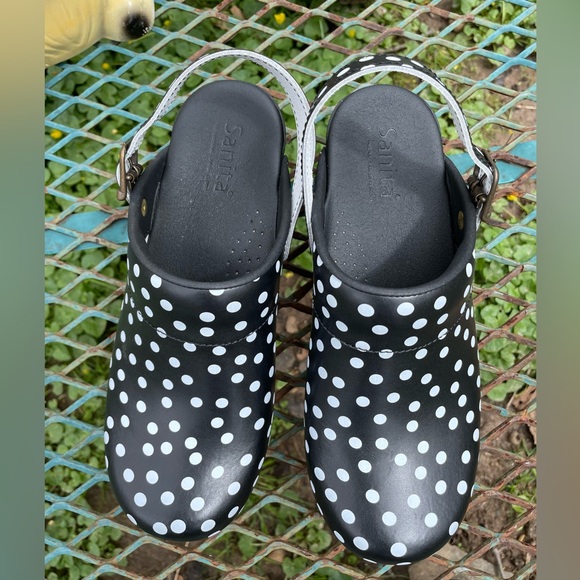 NWOT Sanita Polka Dot Clogs / Cute Black & White Clogs Size 7-7.5 Euro 38 - Picture 7 of 16
